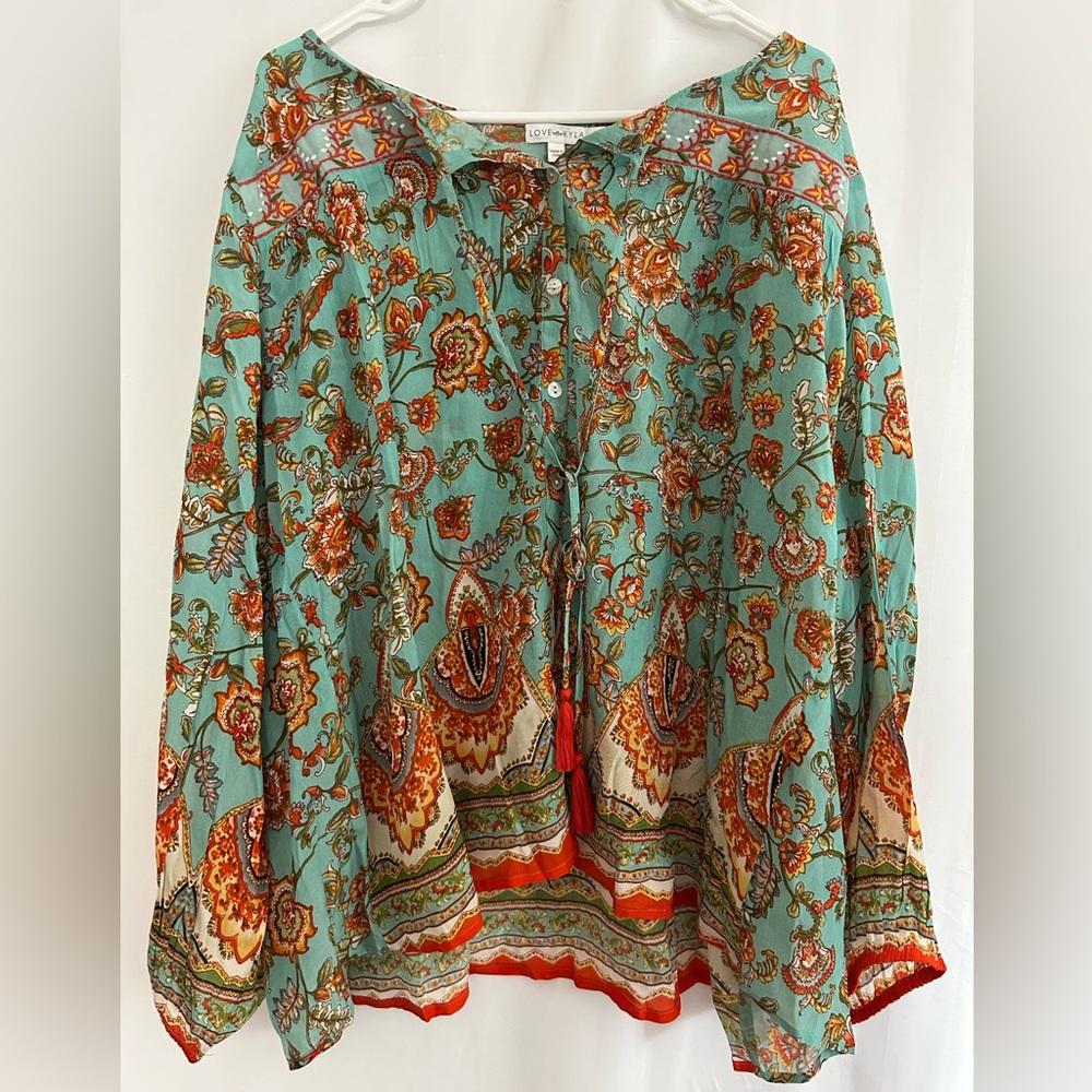 Love Orange Blue Relaxed Graphic Blouse